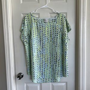 Ava & Viv 2X NWOT Blue, Lime Green & White Top